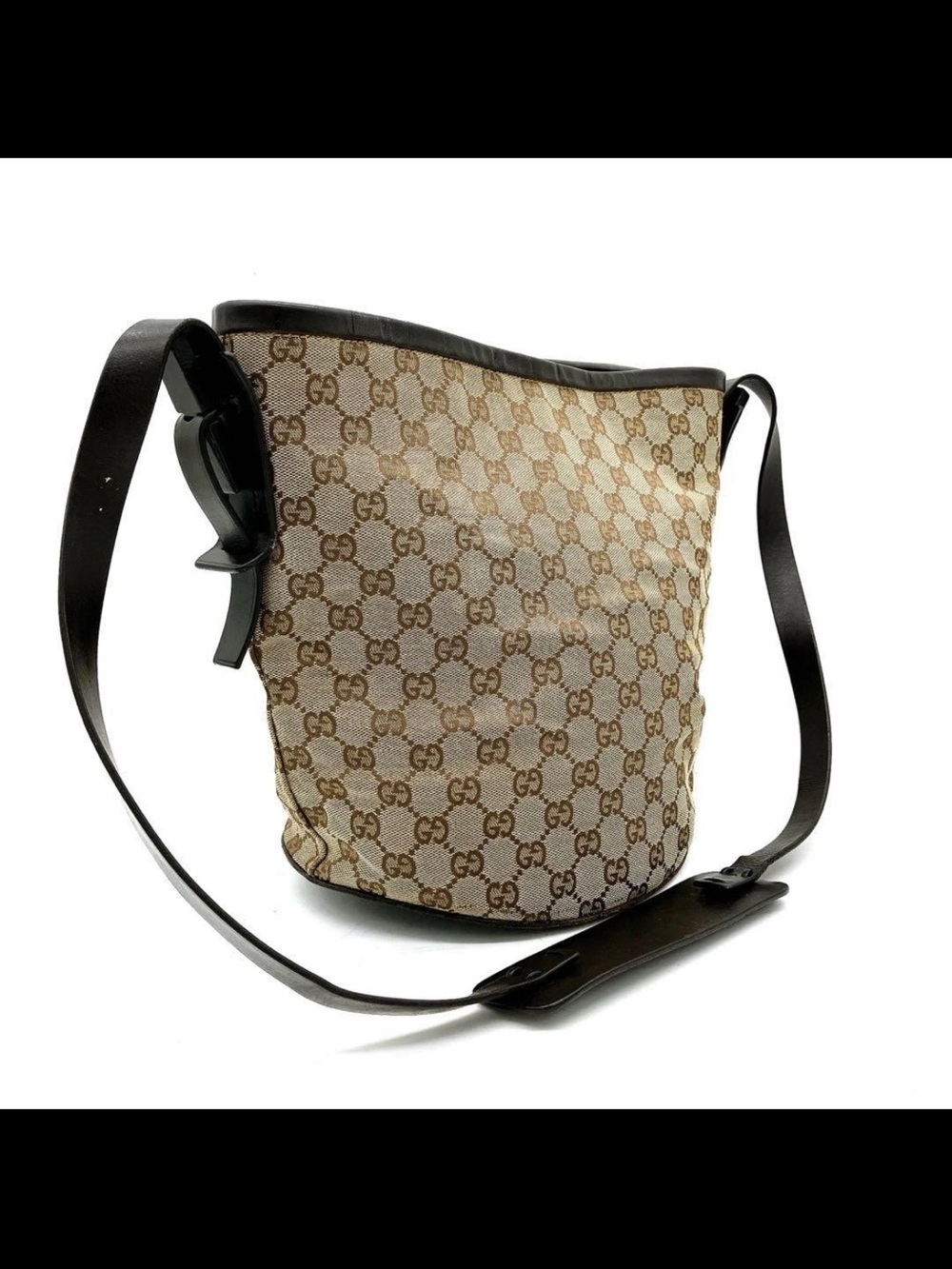 Gucci Beige GG Canvas and Dark Brown Leather Crossbody Bag